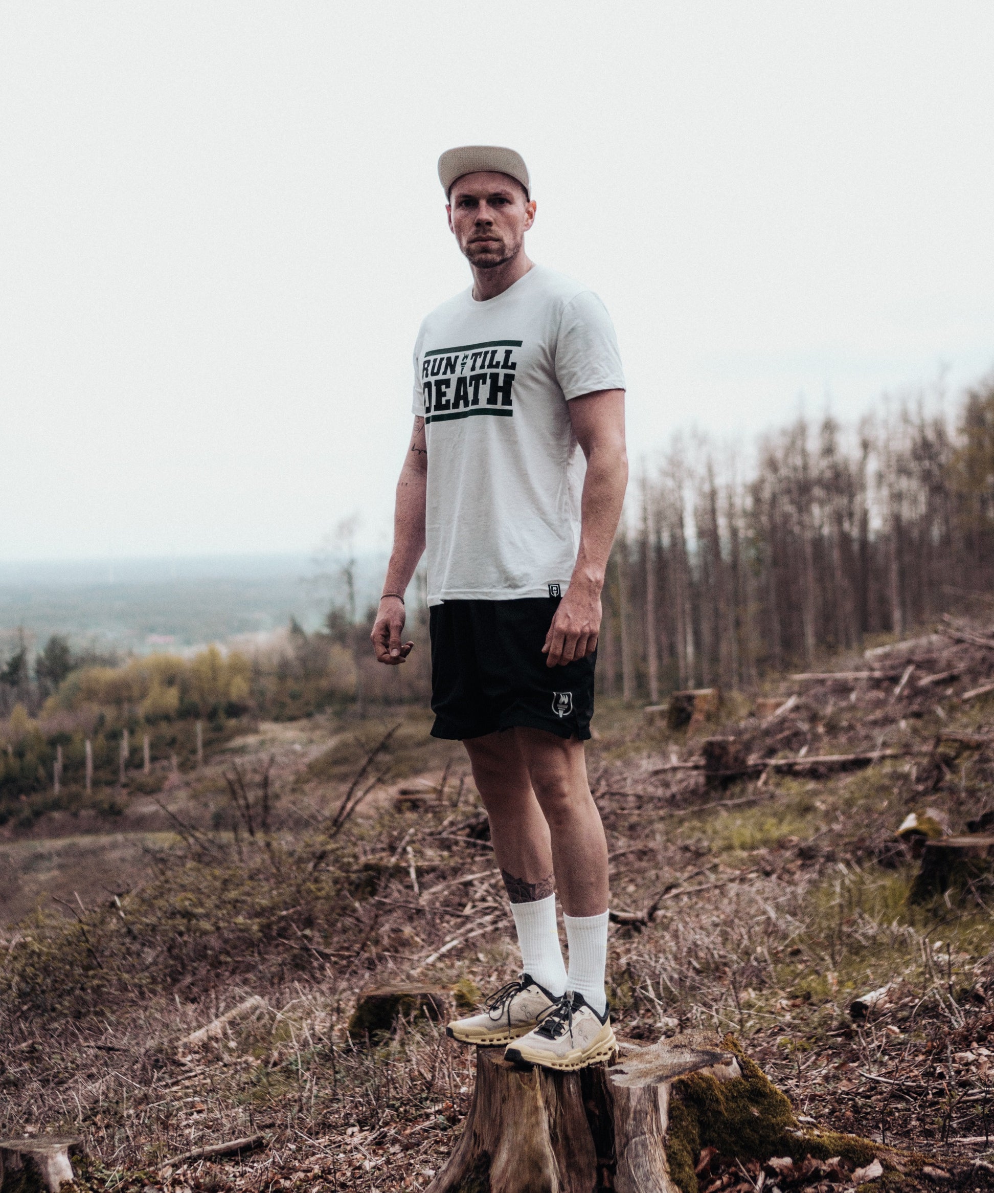 Male Runner wearing a "Run Till Death" T-Shirt