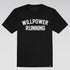Black t-shirt with 'WILLPOWER RUNNING' text on a gray background