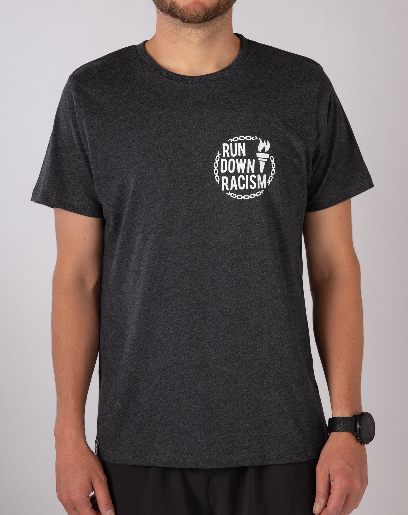 "Run Down Racism" Athleisure T-Shirt (Dark Grey)